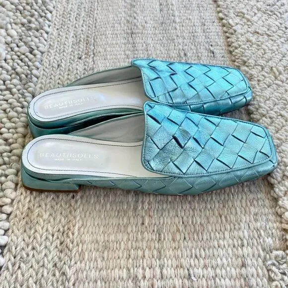 Woven Metallic Blue Mules - Picture 6 of 11